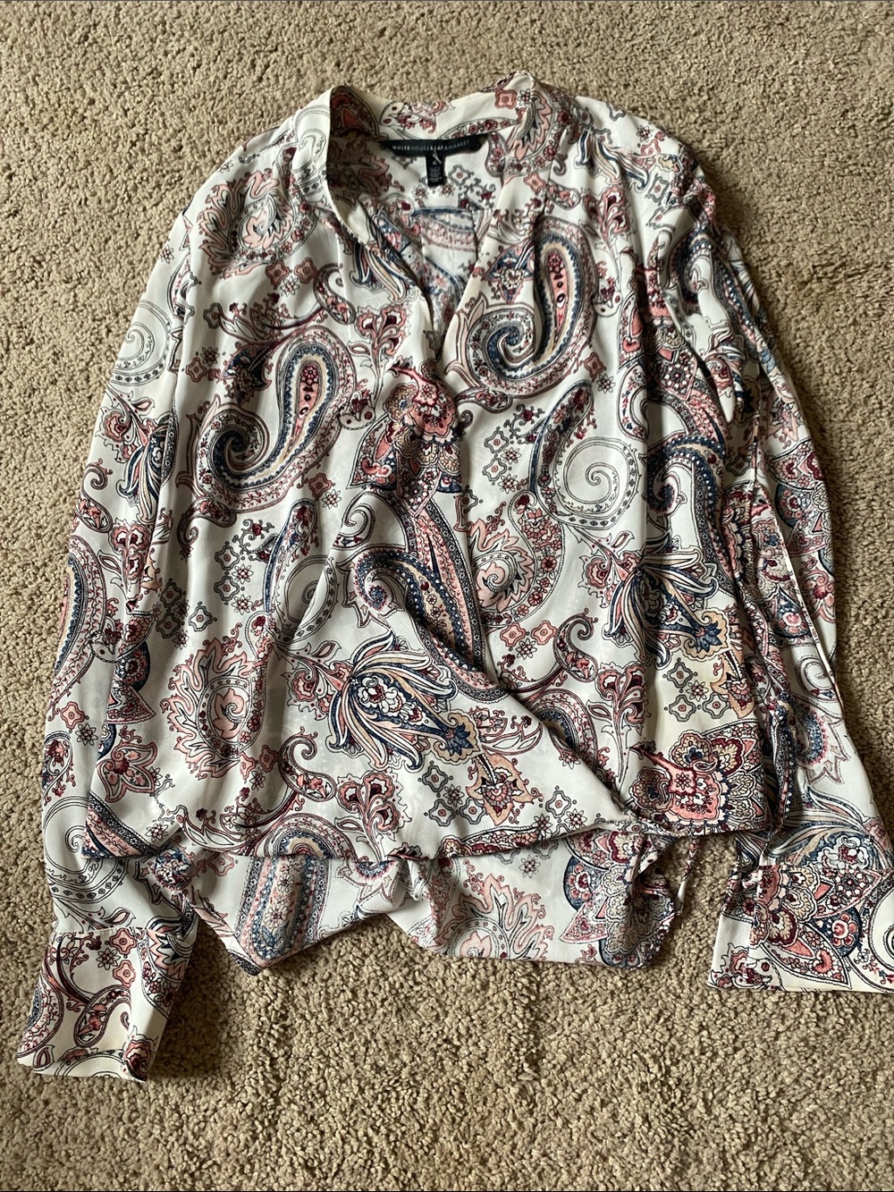 White House Black Market Paisley Button-Up Blouse in Ivory and Rose